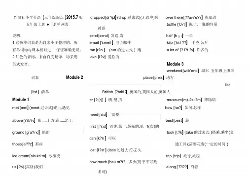 外研社(三年级起)小学英语五年级上册+下册单词表(含音标)