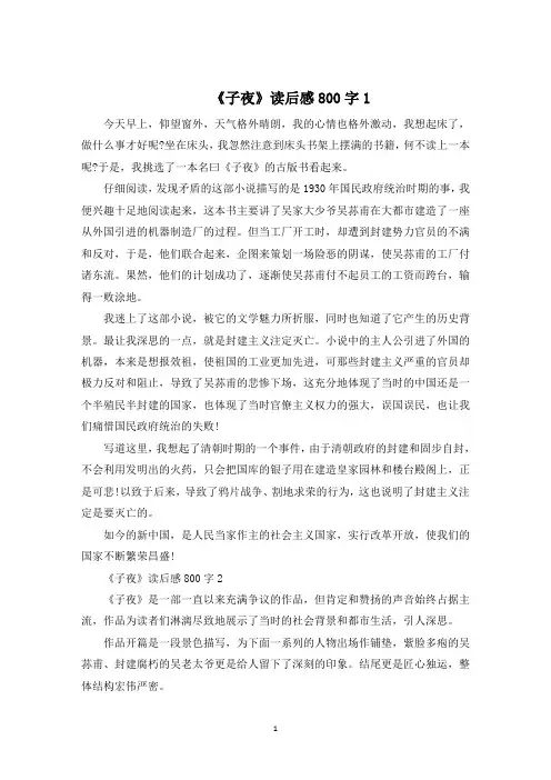 《子夜》读后感800字