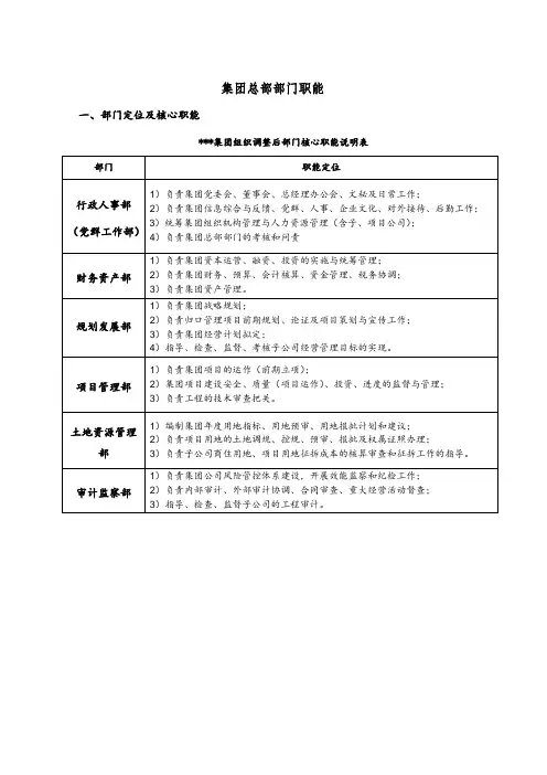集团总部部门职能