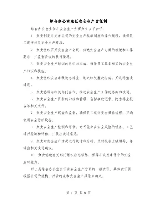 综合办公室主任安全生产责任制（四篇）
