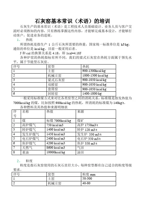 石灰窑基本常识(术语)
