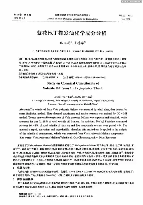 紫花地丁挥发油化学成分分析