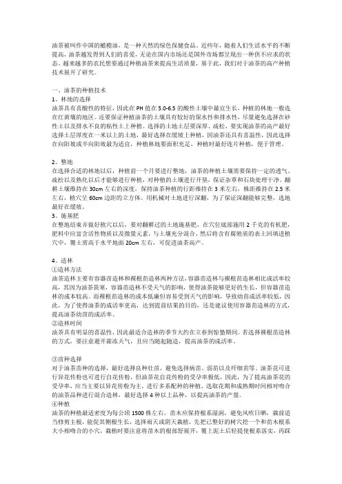 油茶的种植及成林管理技术