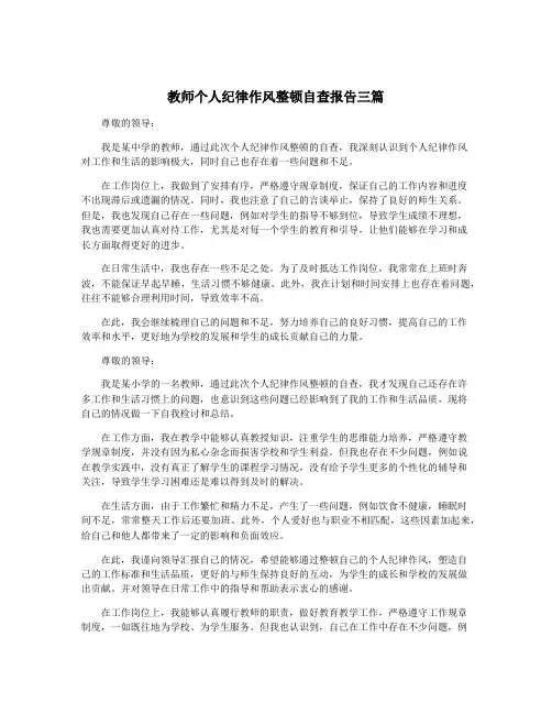 教师个人纪律作风整顿自查报告三篇