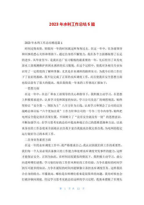 2023年水利工作总结5篇