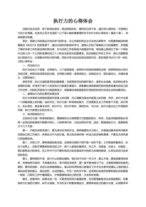 关于执行力的心得体会（精选5篇）