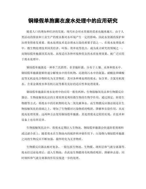 铜绿假单胞菌在废水处理中的应用研究