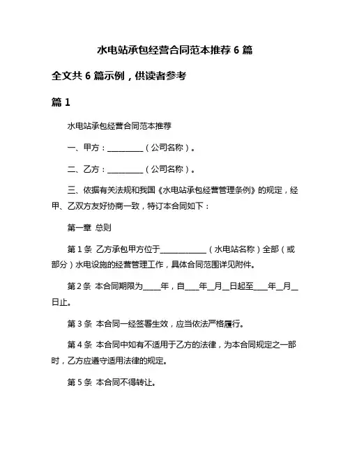 水电站承包经营合同范本推荐6篇