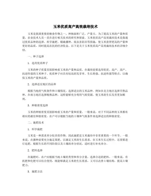 玉米优质高产高效栽培技术