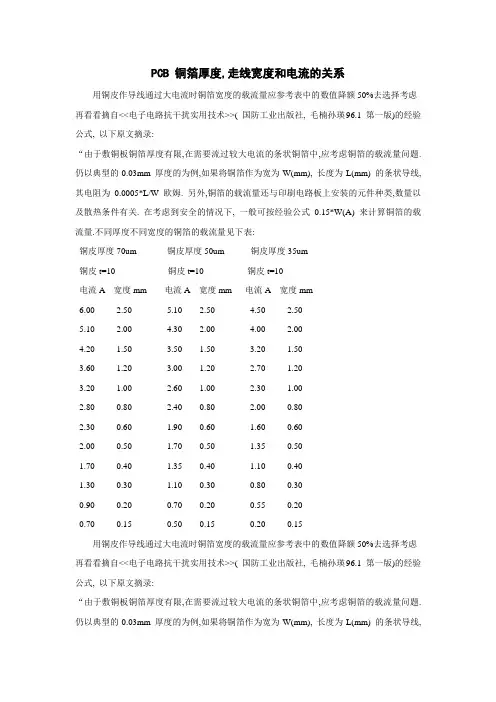 PCB铜箔厚度走线宽度和电流的关系