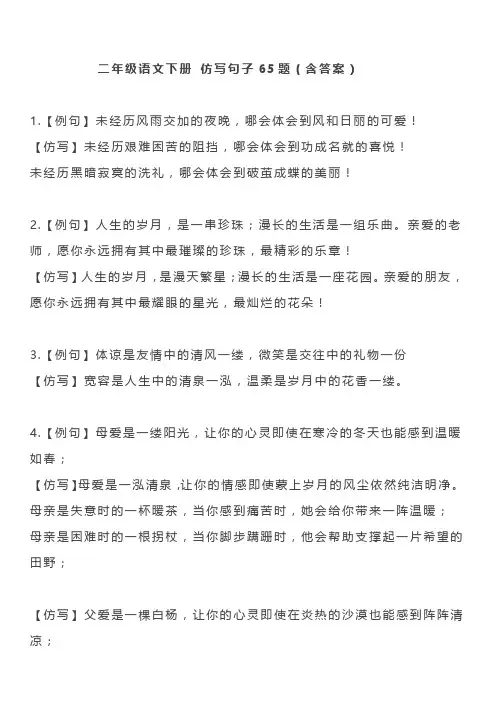 二年级语文下册 仿写句子65题(含答案),道道经典