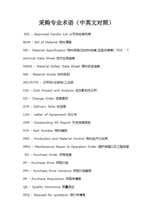采购专业术语(中英文对照)