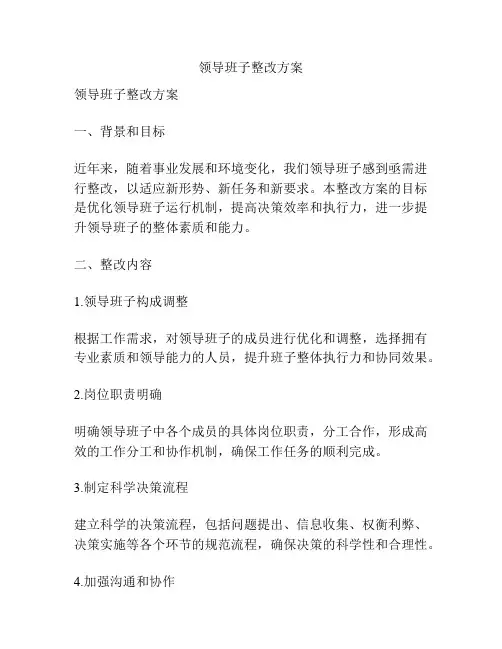 领导班子整改方案