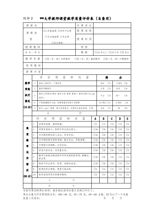 XX大学教师课堂教学质量评价表【模板】