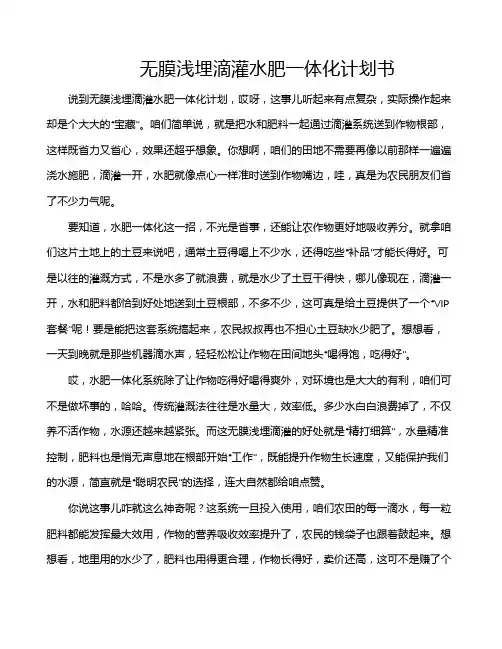 无膜浅埋滴灌水肥一体化计划书