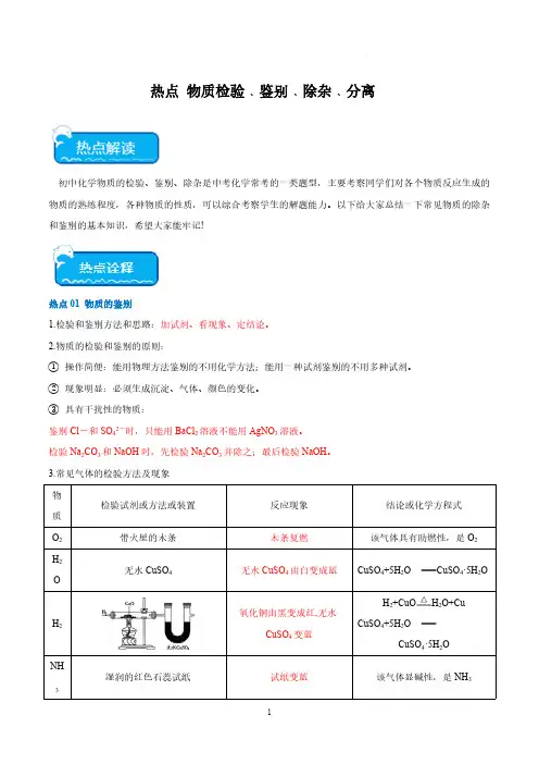 物质检验﹑鉴别﹑除杂﹑分离 中考化学专项