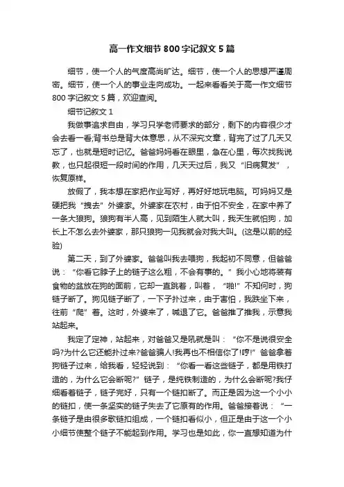高一作文细节800字记叙文5篇