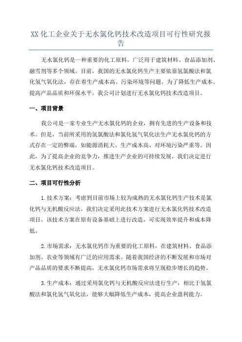 XX化工企业关于无水氯化钙技术改造项目可行性研究报告