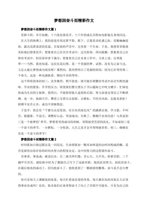 梦想因奋斗而精彩作文