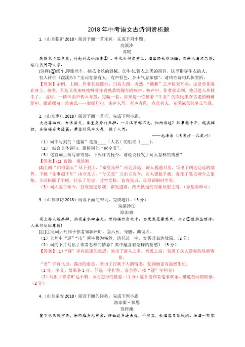 2018年全国中考语文试题分类汇编17：古诗词赏析