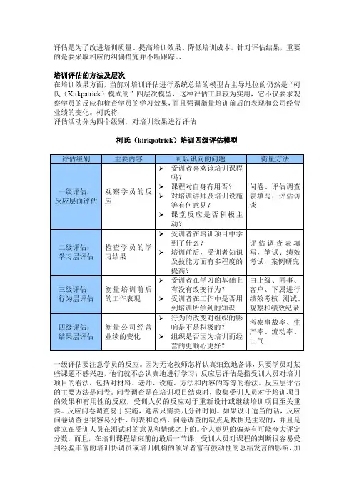 柯氏kirkpatrick培训四级评估模型