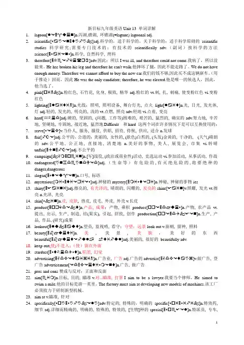 新目标九年级英语Unit 13 单词详解
