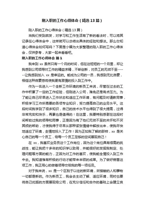 刚入职的工作心得体会（精选13篇）