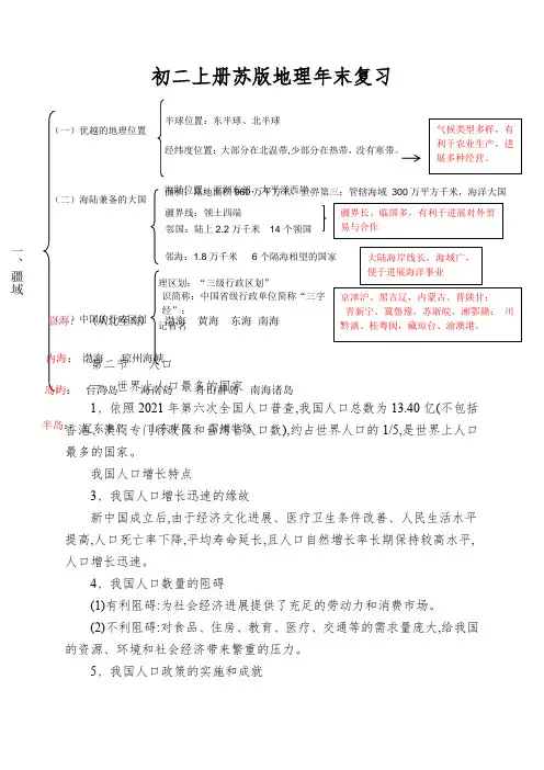 初二上册苏版地理年末复习