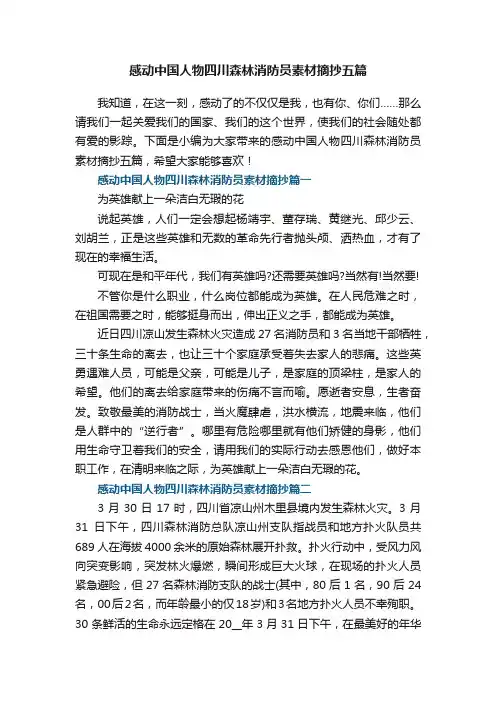 感动中国人物四川森林消防员素材摘抄五篇