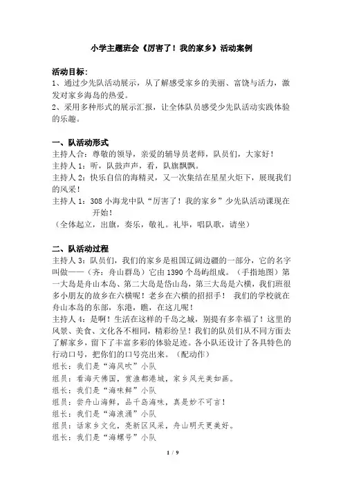 小学主题班会《厉害了!我的家乡》活动案例
