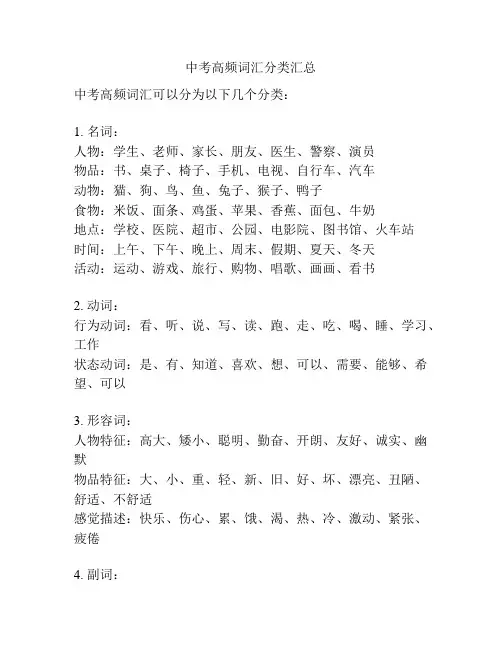 中考高频词汇分类汇总