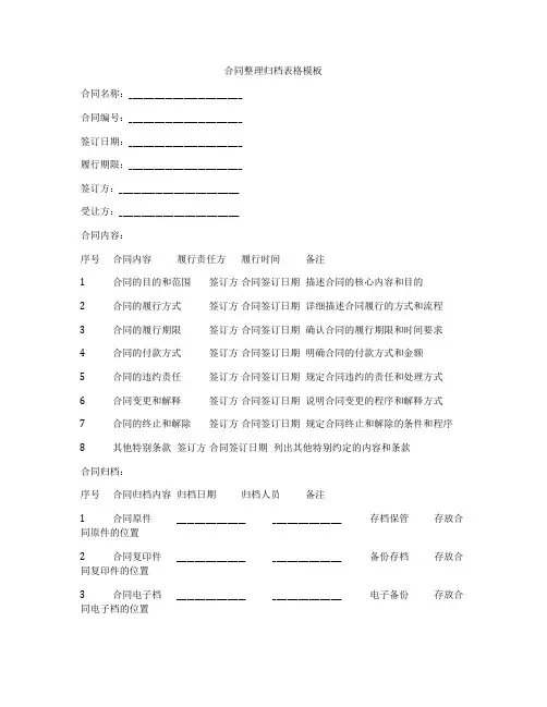 合同整理归档表格模板