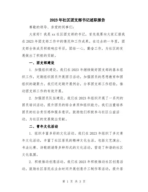 2023年社区团支部书记述职报告