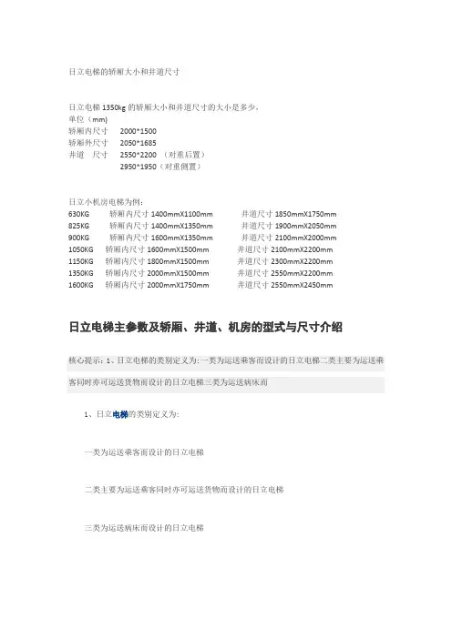日立电梯的轿厢大小和井道尺寸