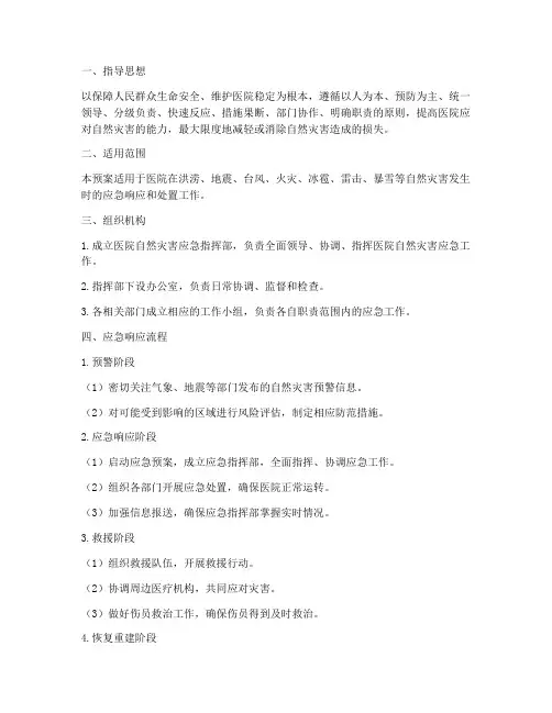 医院自然灾害应急预案方案