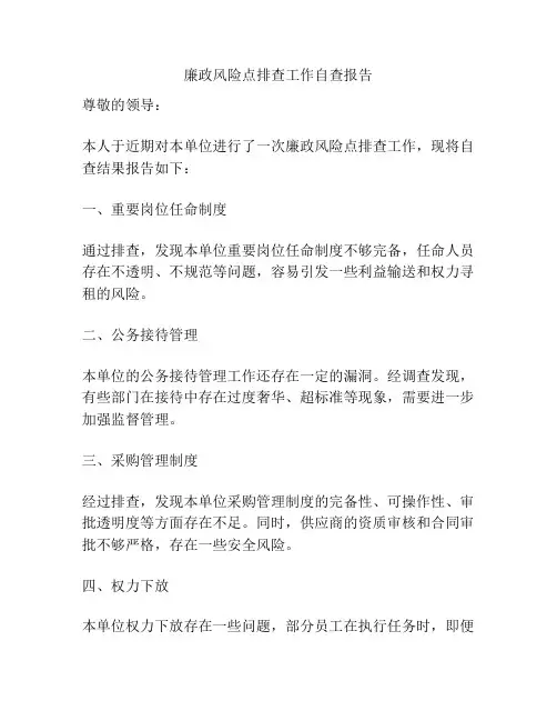 廉政风险点排查工作自查报告