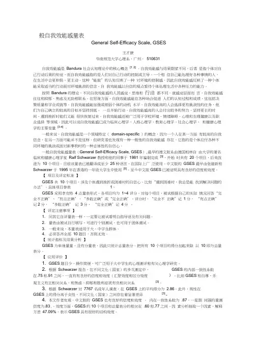 一般自我效能感量表[GSES]评分标准及注意事项