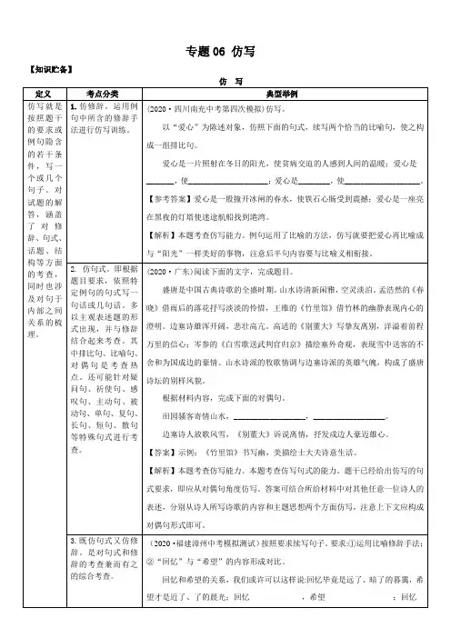2021年中考一轮复习讲练测 (部编版)专题 06 仿写(原卷版)