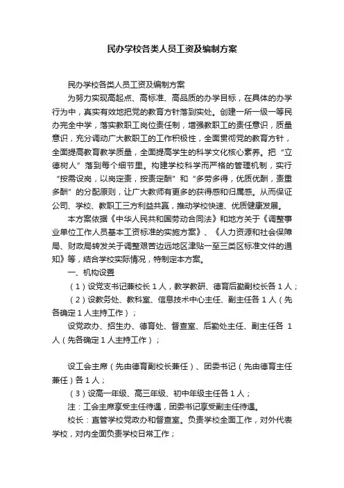 民办学校各类人员工资及编制方案