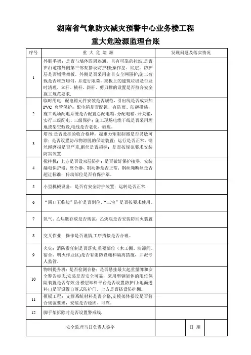 重大危险源监理台账样本