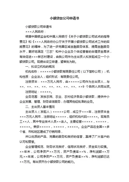 小额贷款公司申请书