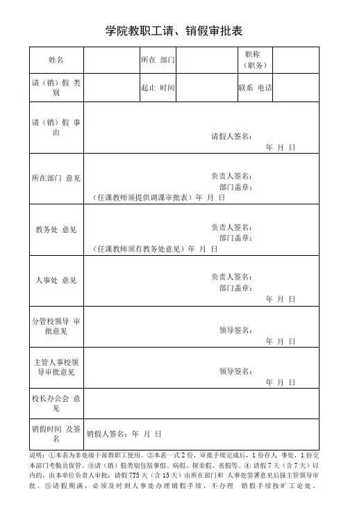 学院教职工请、销假审批表