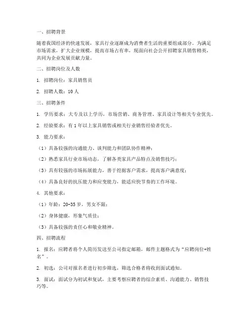 家具销售招聘方案