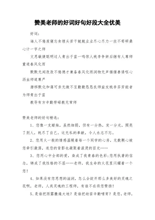 赞美老师的好词好句好段大全优美_作文