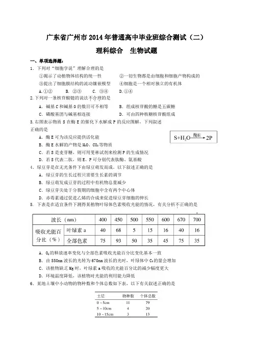 2014年广州高考二模理科综合试卷及答案
