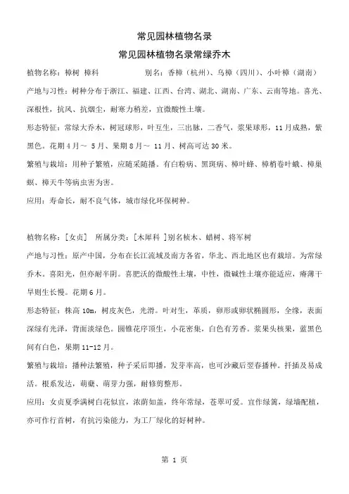 常见园林植物名录26页word