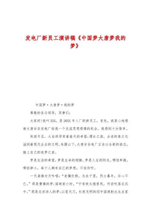 发电厂新员工演讲稿《中国梦大唐梦我的梦》