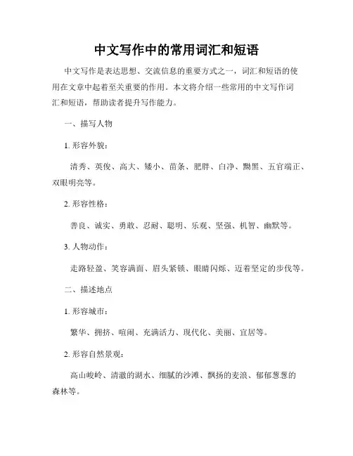 中文写作中的常用词汇和短语