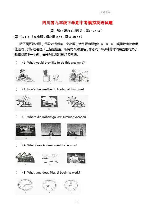 2021年四川省九年级下学期中考模拟英语试题 (2)