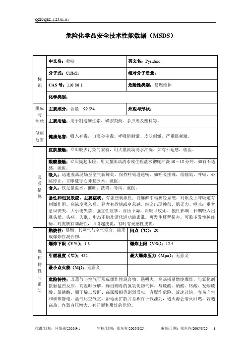 吡啶(MSDS)